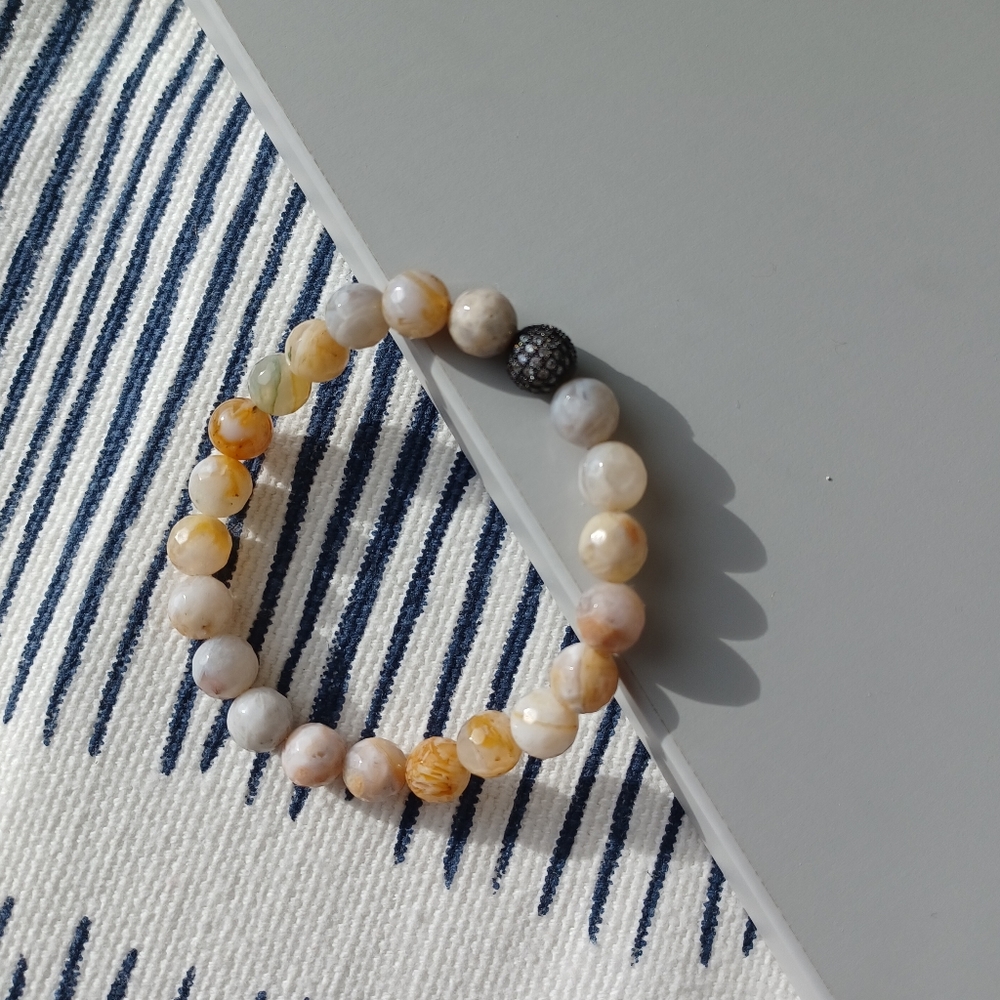 New fire agate with sterling silver crystal ball bracelet